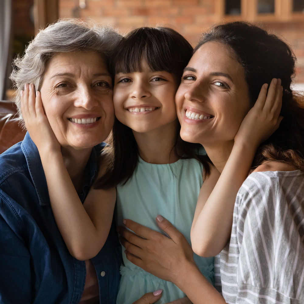 A photographic style image of three females portraying a multi-generational family.